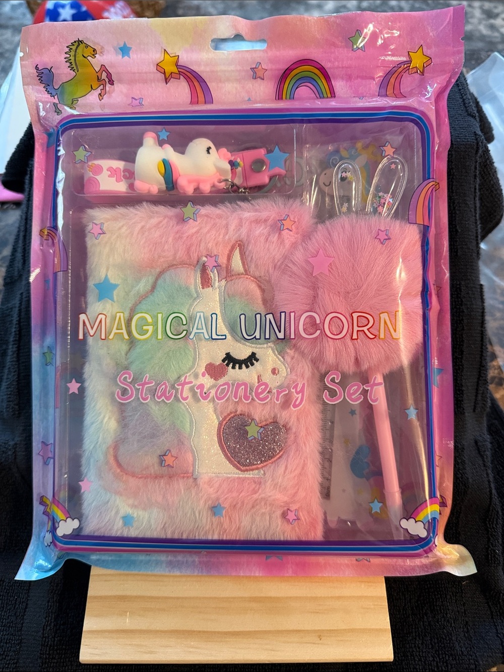 Magical Unicorn Kids Stationery Set - Plush Pink Unicorn Notebook & Pom-Pom Pen
